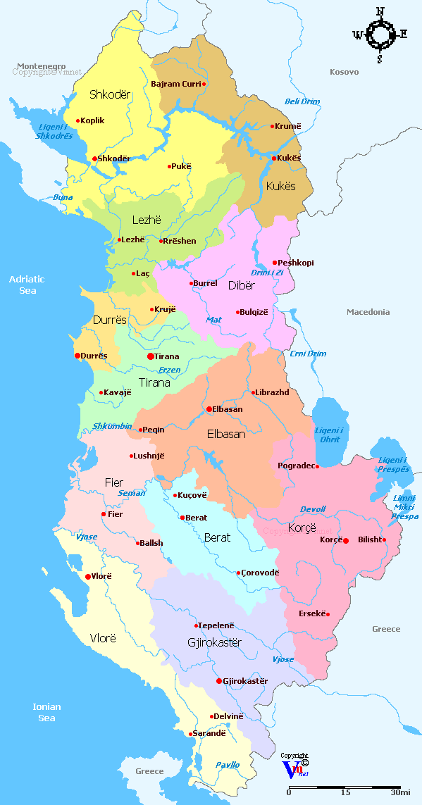 Albania regions map
