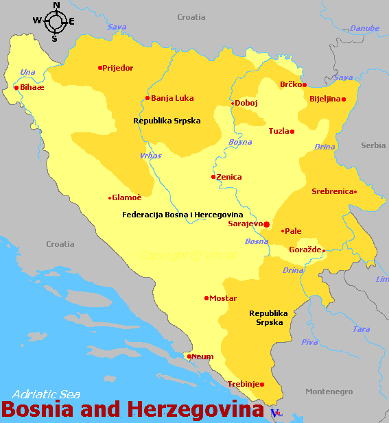 Map of Bosnia and Herzogevina