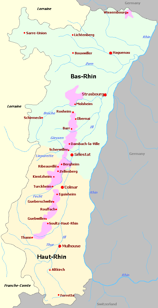 Map of Alsace France Alsace and departments map, Carte des départements de la région Alsace