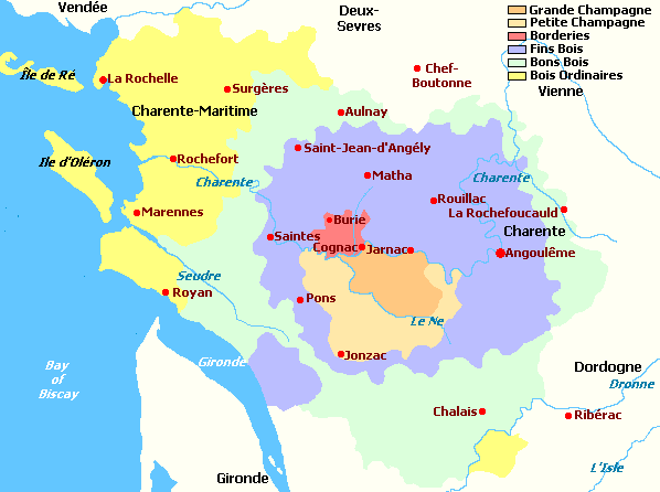 Charentes and departments map, Carte des d&eacute;partements de la r&eacute;gion Charentes