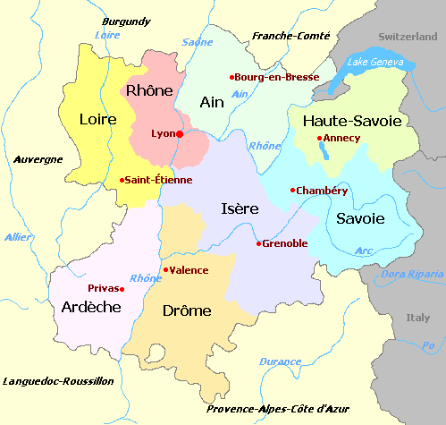 Map of Rhone-Alpes France Rhone-Alpes and departments map, Carte des départements de la région Rhone-Alpes