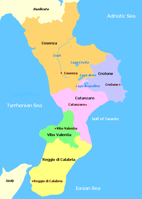Map of Calabria Italy