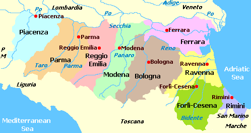 Map of Emilia-Romagna Italy