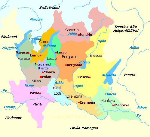 Map of Lombardia Italy