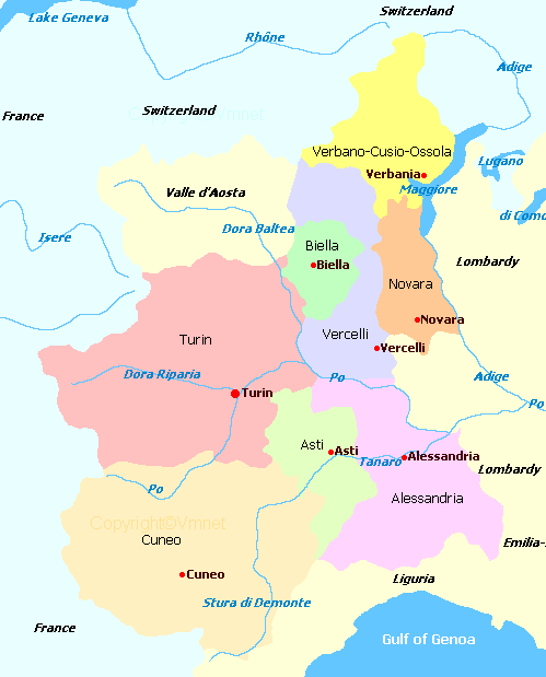 Map of Piedmont Italy