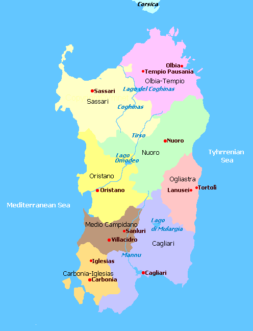 Map of Sardegna Italy