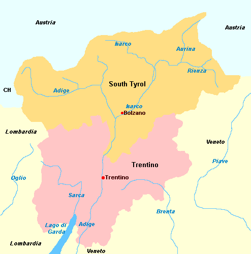 Map of Trentino-Alto Adige Italy