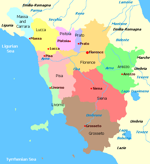 Map of Toscana  Italy