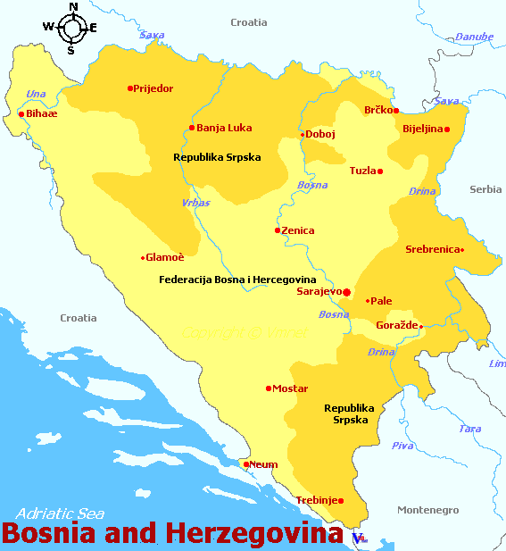 Map of Bosnia and Herzogevina