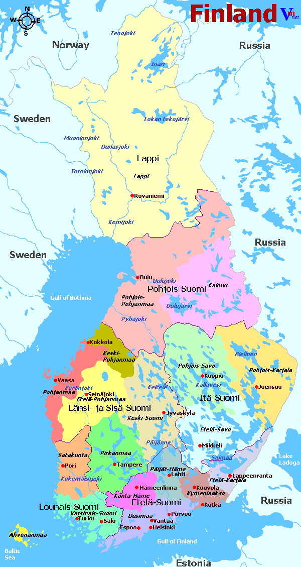 Suomen maakuntien kartta - Finnish regions map