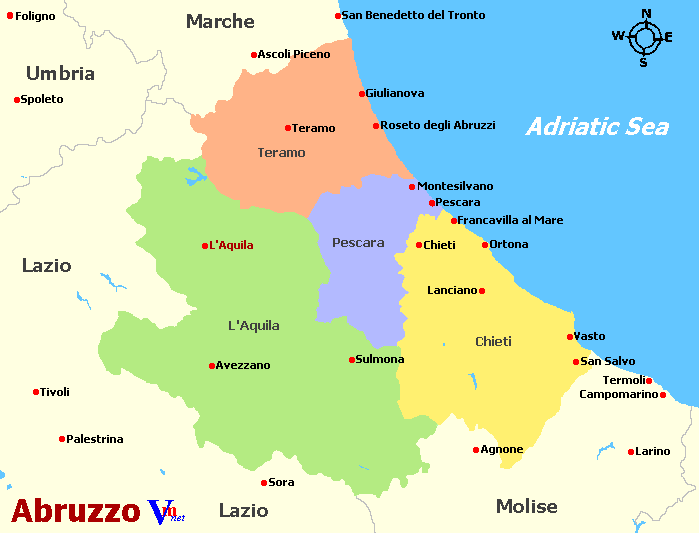 Map of Abruzzo Italy