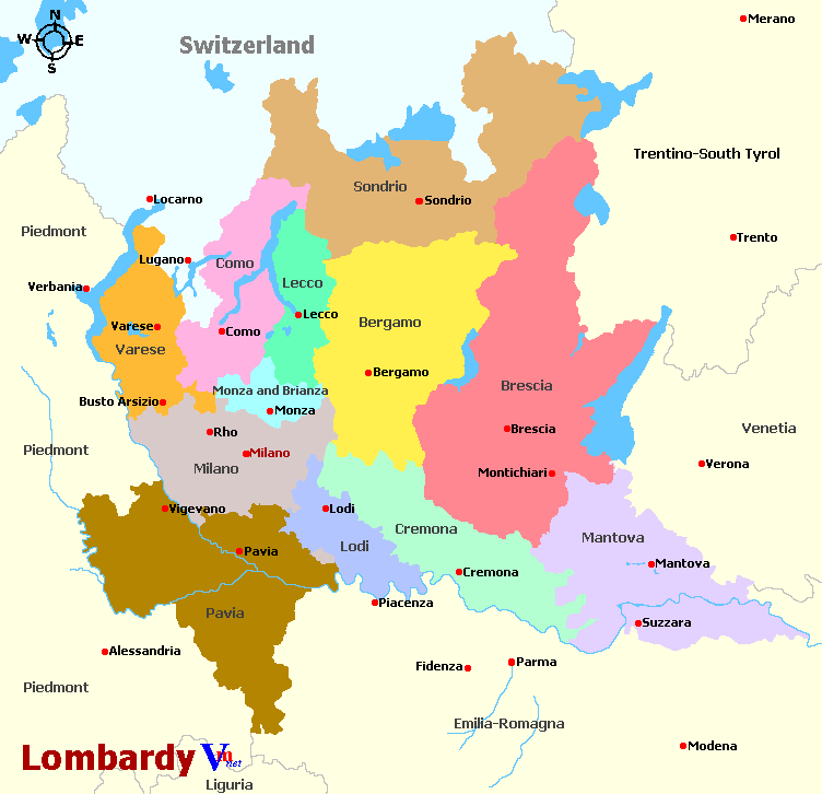 Map of Lombardia Italy