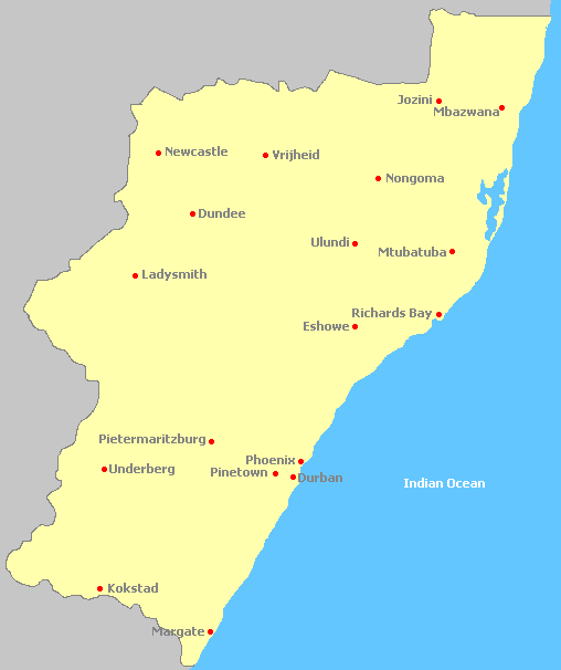 Map of Kwazulu-Natal's  Wine Region