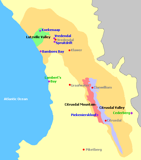 Map of Olifants River Wine Regions