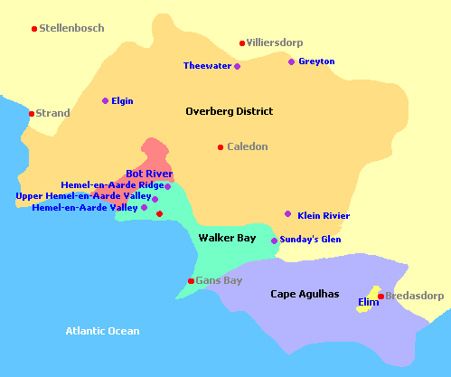 Map of Overberg Wine Regions
