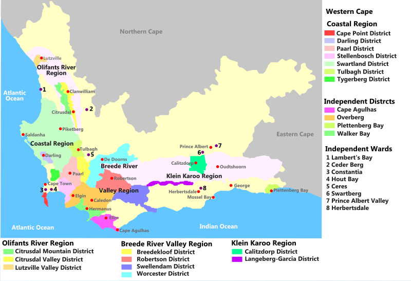 Map of Western Cape's Wine Districts and Wards