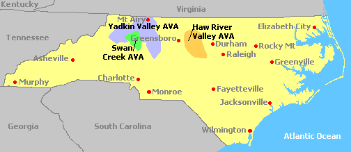 Map of North Carolina Wine Regions